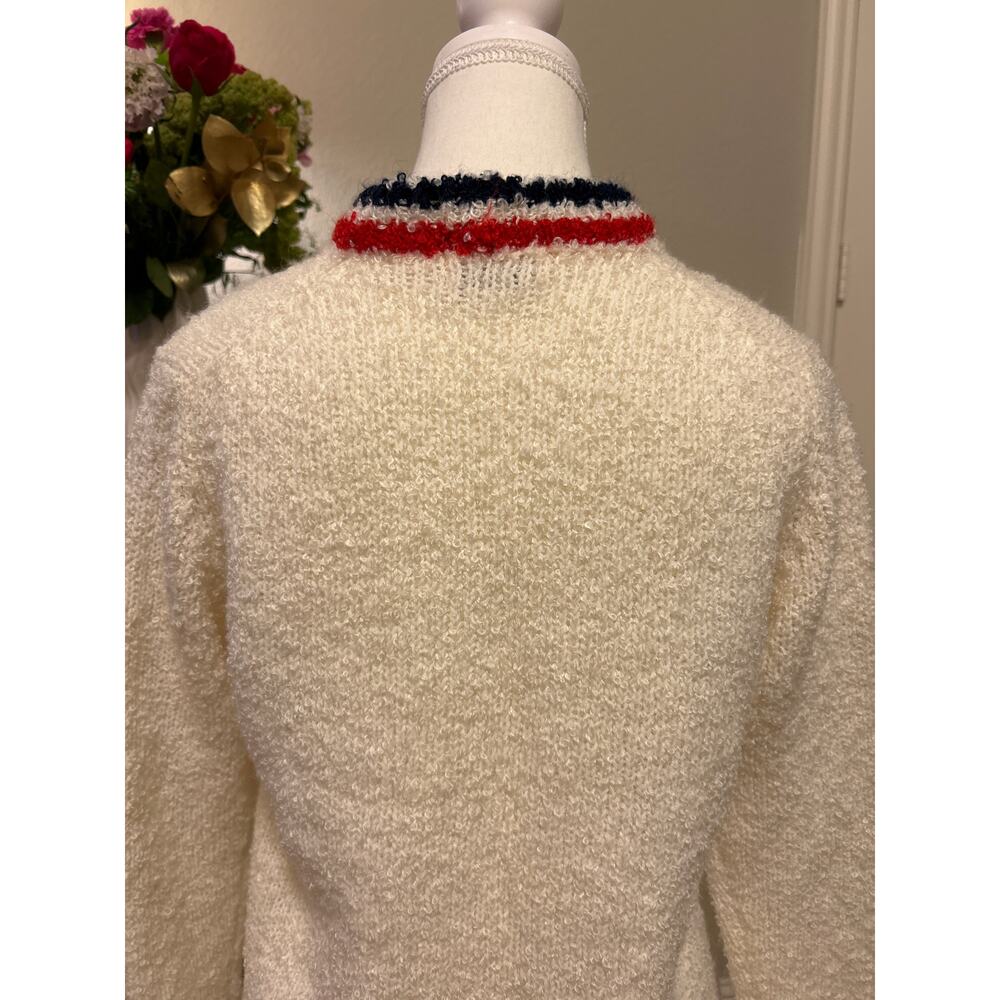 Haymaker | Vintage Cream/Blue/Red Tennis Cardigan Sweater | Sm - Picture 9 of 10